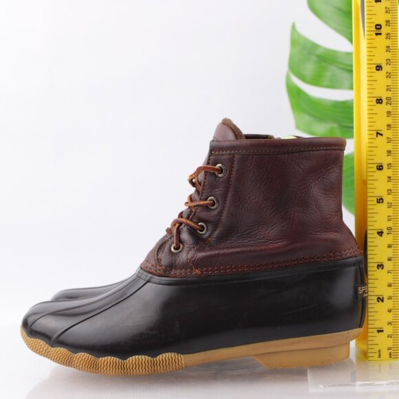 Sperry Womens Saltwater Duck Boot Size 9 Waterproof Black Brown Leather Rubber - Picture 5 of 12